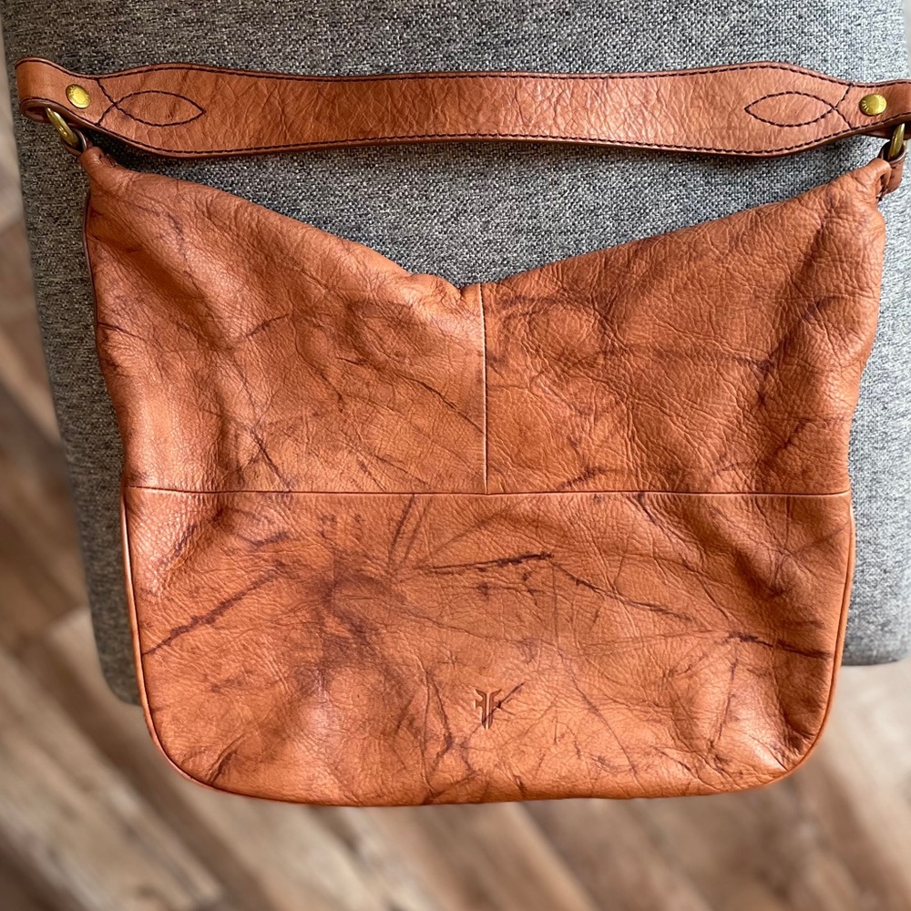 Frye Campus Rivet Hobo Leather Shoulder Bag in a Distressed Cognac Brown - Picture 13 of 14